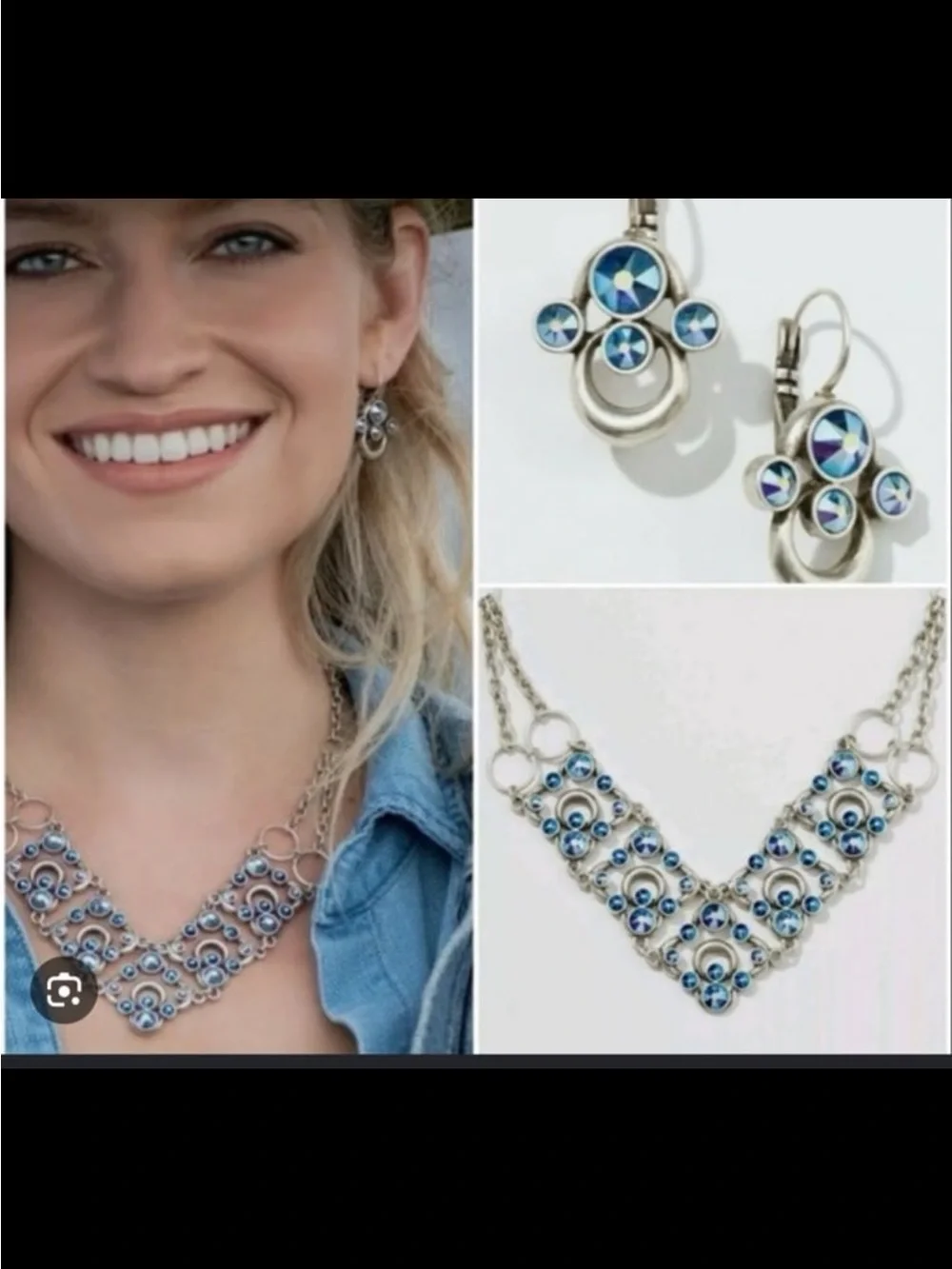 Shimmer V blue earrings vintage from touchstone crystal like new